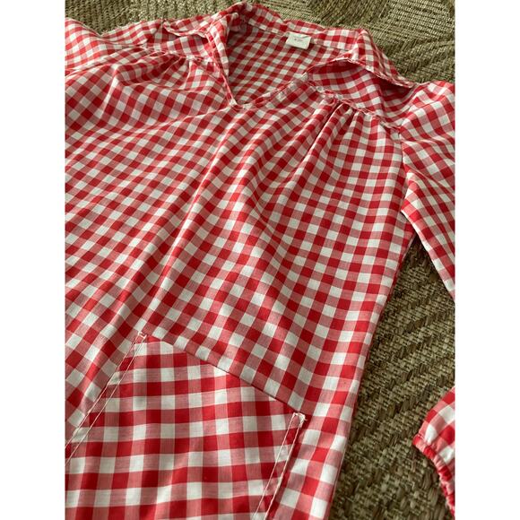 Vtg. DonnKenny Picnic Red and Cream Plaid v-Neck 70s top sz 11/12 - Picture 3 of 7